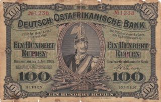 100 Rupien Vg Banknote From German East Africa 1905 Pick - 4 Extra Rare