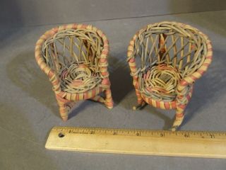 Vintage Miniature Dollhouse Wicker Patio Chairs 2