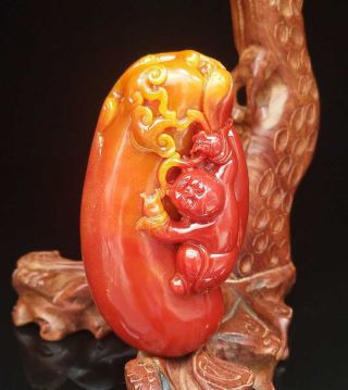 Natural Shoushan Stone Statue Hand - Carved Exquisite Longevity Fruit