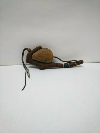 Antique Native American Indian Leather Wood Ceremonial Rattle Vintage