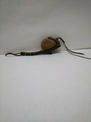 Antique Native American Indian Leather Wood Ceremonial Rattle Vintage 2