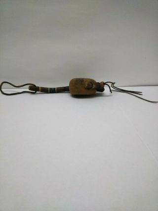 Antique Native American Indian Leather Wood Ceremonial Rattle Vintage 3