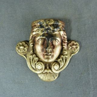 Antique French Brass Pediment Gilt Ormolu Furniture Ornament Woman Head
