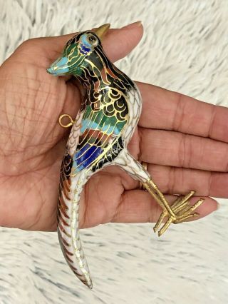 Large Vintage Chinese Cloisonne Peacock Bird Metal Figure