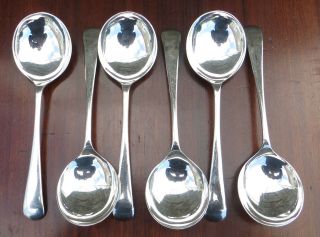 6 Vintage Viners Old English Pattern Silver Plated Soup Spoons 17.  2cm 6 3/4 "