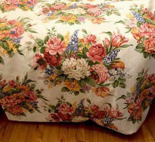 Vintage Ralph Lauren Melissa White Floral Queen Size Flat Sheet Rare Made In Usa