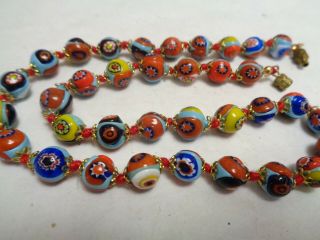 Vintage Antique Hand Knotted Venetian Murano MILLEFIORI GLASS Beaded Necklace 2