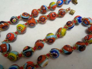 Vintage Antique Hand Knotted Venetian Murano MILLEFIORI GLASS Beaded Necklace 3