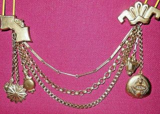 ANTIQUE VICTORIAN GOLD FILLED CHATELAINE WITH CHAIN,  CHARMS,  LOCKET,  PENDANT 2