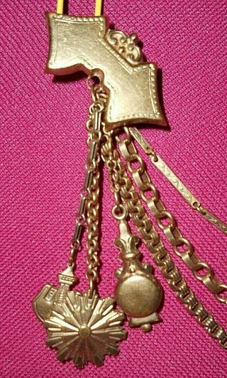 ANTIQUE VICTORIAN GOLD FILLED CHATELAINE WITH CHAIN,  CHARMS,  LOCKET,  PENDANT 3