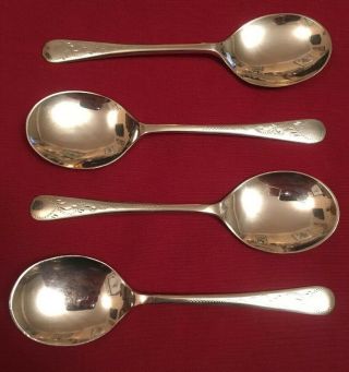 Set Of 4 Antique Edwardian Silver Plated Dessert Spoons C.  1900 - 1910