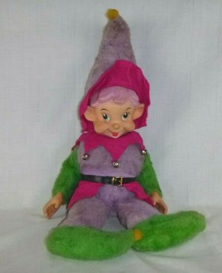 Vtg My Toy Rubber Faced Plush Stuffed Elf Clown Green Purple 20 " Needs Tlc