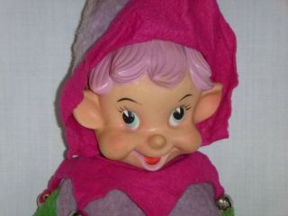 Vtg MY TOY Rubber Faced Plush Stuffed Elf Clown Green Purple 20 