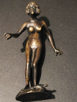 Antique Bronze Germany Sculpture Nude Female Woman Statue - Rare Signed Figure