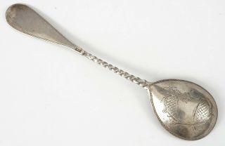 Imperial Russian 1880 ' s Engraved Sugar Solid Silver Spoon - Twisted Handle - 2