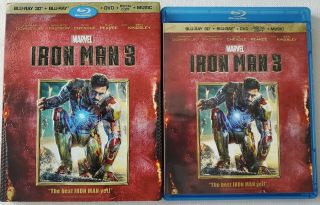 Marvel Iron Man 3 3d Blu Ray Dvd 3 Disc Set,  Rare Slipcover World