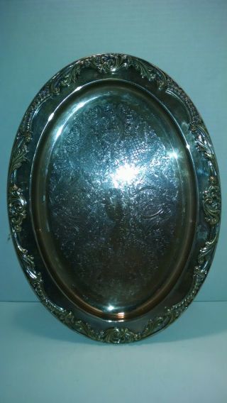 Vintage 16 " X11 " Silver Plated Serving Tray With An Etched Pattern