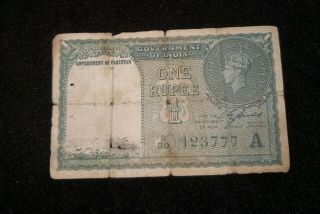 British India 1 Rupee Government Of Pakistan 1940 Rare Note