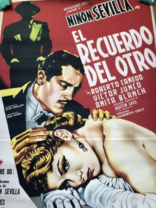 Rare Mexican Movie Poster Ninon Sevilla " El Recuerdo Del Otro " Lito - Offset 1
