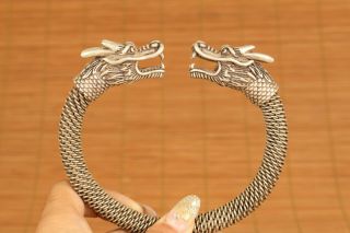Rare Chinese Old Tibet Silver Hand Carved Dragon Bracelet Noble Gift