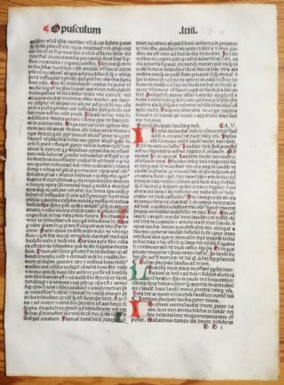 Rubricated Incunable Leaf Folio Thomas Aquinas (5) - 1490