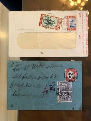 8 2 Rare Portugal Colonial Mozambique Postal Cover To South Africa Transvaal