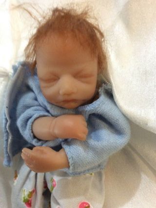 4” Newborn Sleeping Baby Reborn Doll Soft Touch Silicone Handmade Rare Ooak