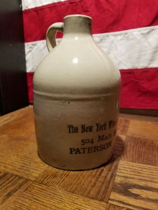 Antique 1 Gallon Labeled Stoneware Whiskey Jug " The York Wine & Liquor Co.  "