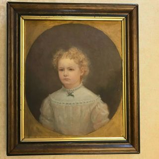 Antique Portrait Oil Painting Of A Young Girl