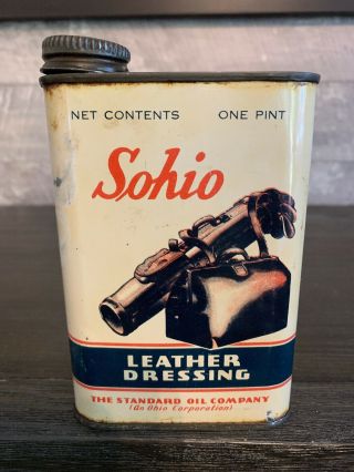 Rare Vintage Sohio Oil Can Leather Dressing Standard Oil Company Sign