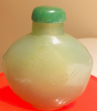 Rare Antique Chinese Light Green Jade Snuff Bottle 19th Century