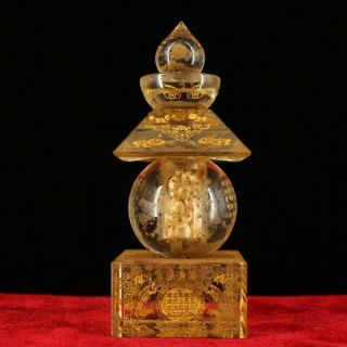 Handmade Auspicious Decor Temples Unearthed Painted Gold Crystal Sheri Pagoda