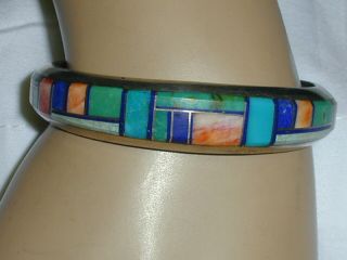 Rare Vintage Pete Sanchez Isleta Navajo Sterling Gemstone Cuff Bracelet