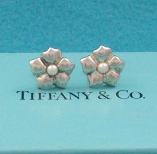 Tiffany & Co.  Rare Pearl Flower Stud Earrings,  Sterling Silver 925