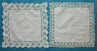 2 Antique Bucks Bobbin Lace Edged Handkerchiefs