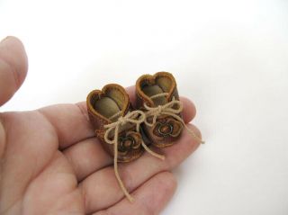 Tiny Handmade Leather Doll Shoes For Antique Doll 1 - 3/8 In (35 Mm)