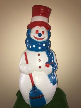 Rare 42 " July 4th Patriotic Snowman Blow Mold With Star Scarf Lighted Decoration
