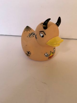Rubber Evil Devil Tattoo Duck Ducky Duckie Toy Squeaky Fun Rare Htf