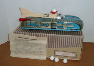 Rare Vintage Old Moon Space Rocket Car Tin Toy Battery Op.  W/box Nmint