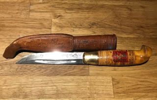 Antique Engraved Puukko Scandinavian Knife Made In Finland With Sheath
