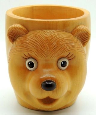 Rare Robert Raikes Wood Carved Bear Cup Signed By The Artist