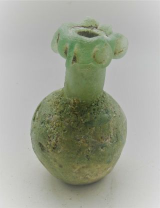 Circa 100 - 300ad Roman Era Iridescent Glass Bottle Unusual And Rare Type
