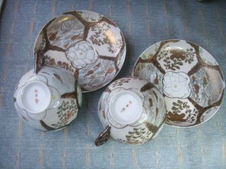 Old 2x Antique Japanese Hand Painted Egg Shell Porcelain Tea Cup Saucer Plate.
