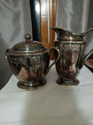 1847 Rogers Bros.  " Her Majesty " Water Pitcher / Creamer And Sugar Bowl 009048