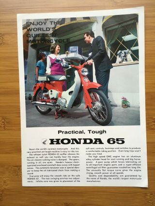 Rare Brochure Honda C 65 Cub Motorcycle Vintage Barn Find Parts Classic 1965