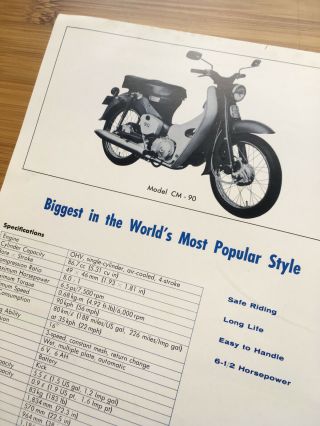 Rare brochure HONDA CM 90 cub motorcycle vintage barn find parts classic 1965 2