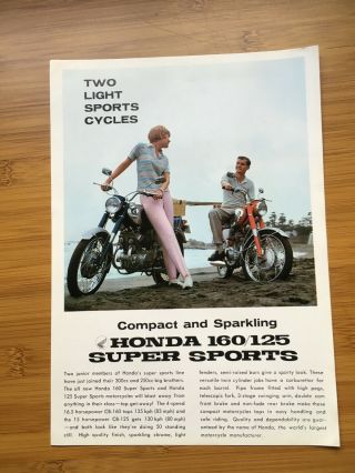 Rare Brochure Honda Cb160 125 Motorcycle Vintage Barn Find Parts Classic 1965