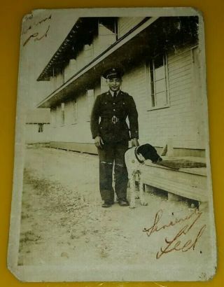 Rare Vintage Old Wwii Era Photo Of Japanese American Man Us Soldier & Army Dog