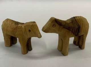 2 Vintage Hand Carved Wood Sheep Wooden Figurines