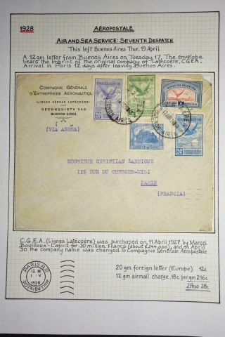 Argentina To France 1928 Rare Flight Airmail/seamail Combi Cover To Paris,  Nutley